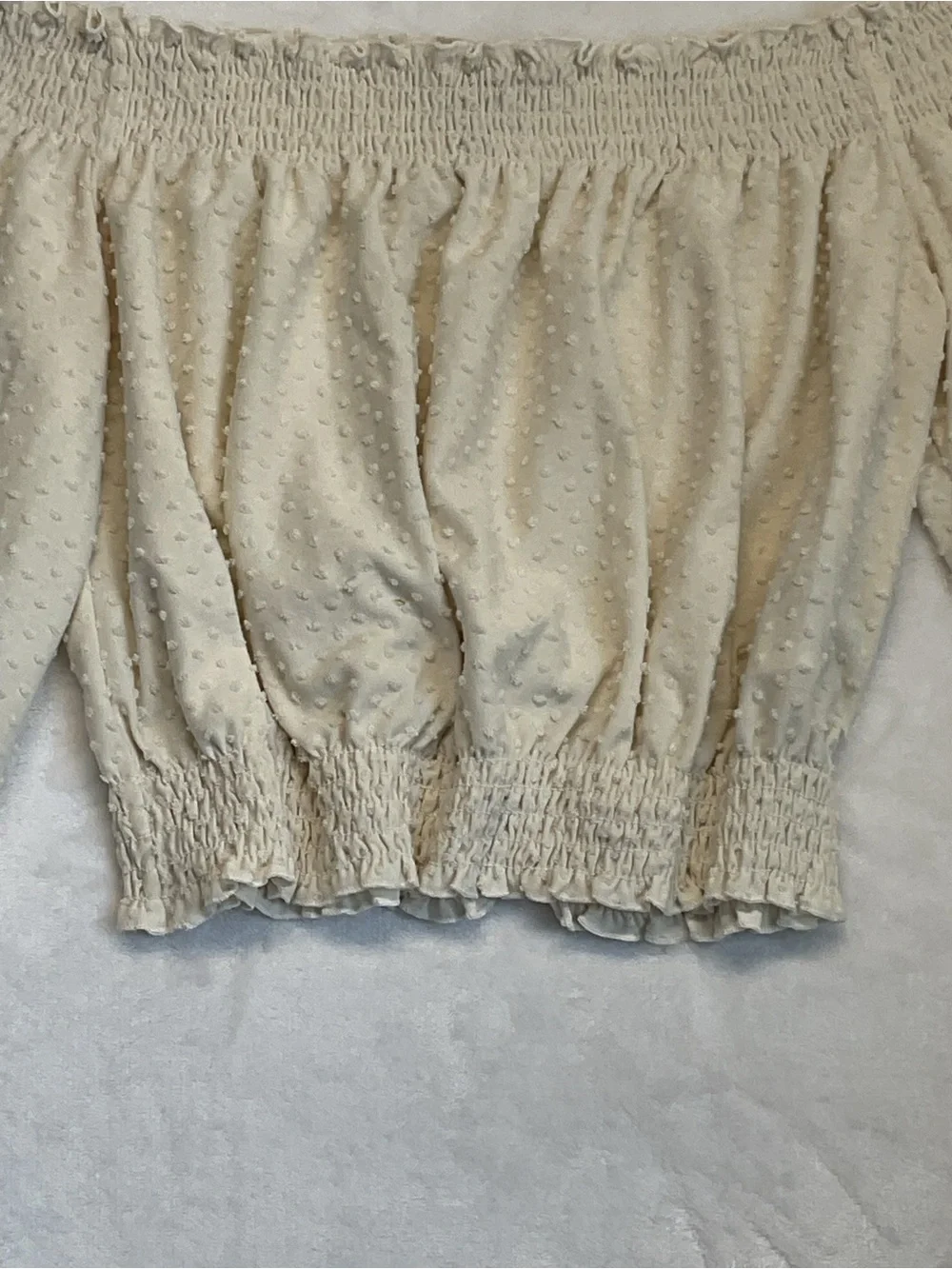 H&M Cream Off-Shoulder Swiss Dot Crop Top